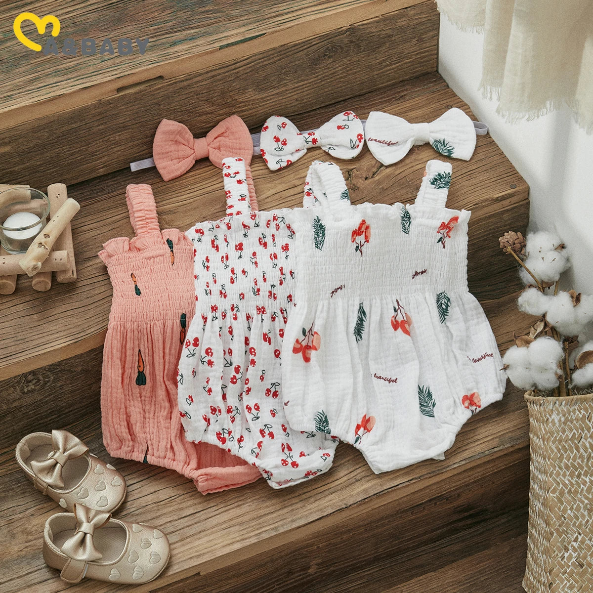Baby Girls Jumpsuit Ruffles Sleeveless Cherry