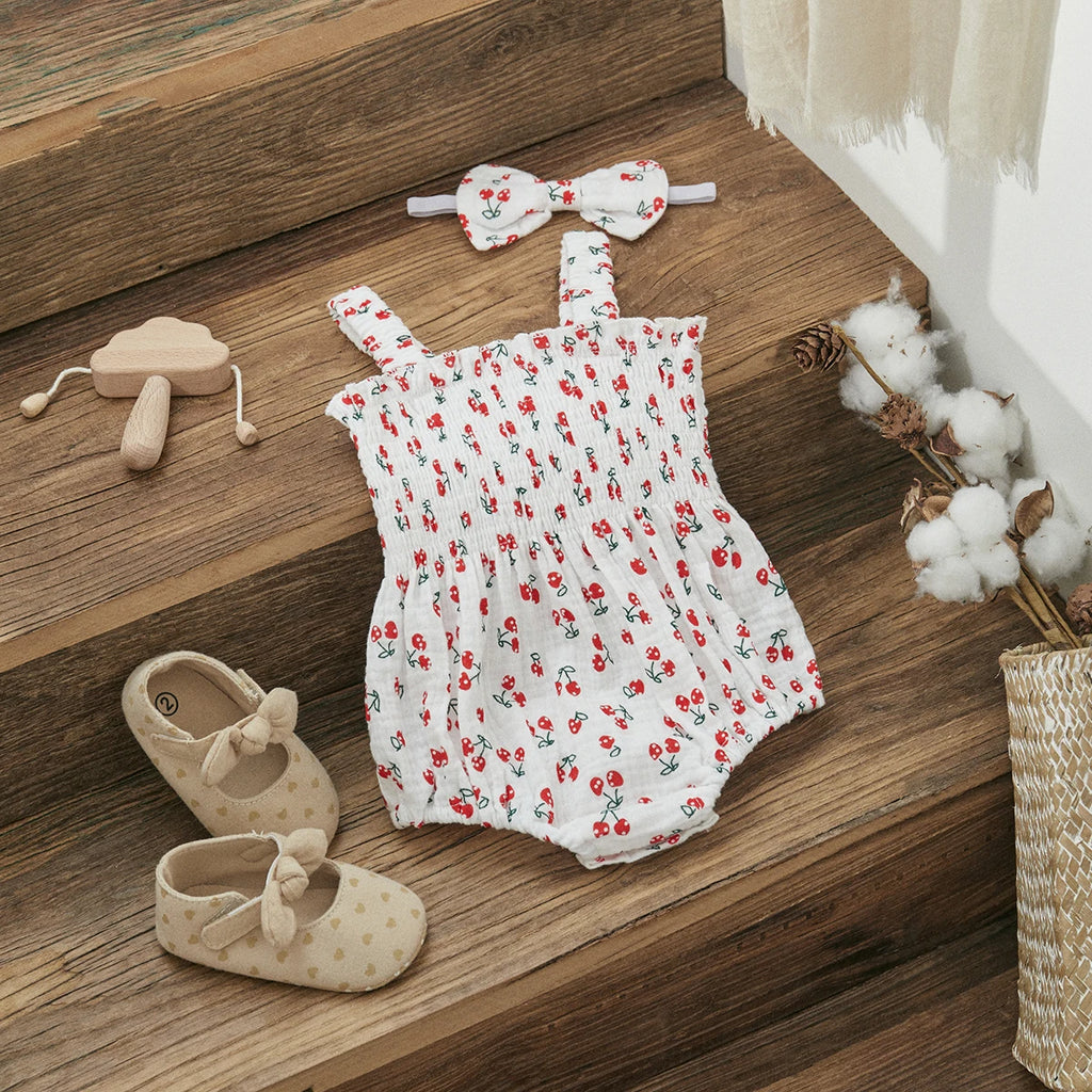 Baby Girls Jumpsuit Ruffles Sleeveless Cherry