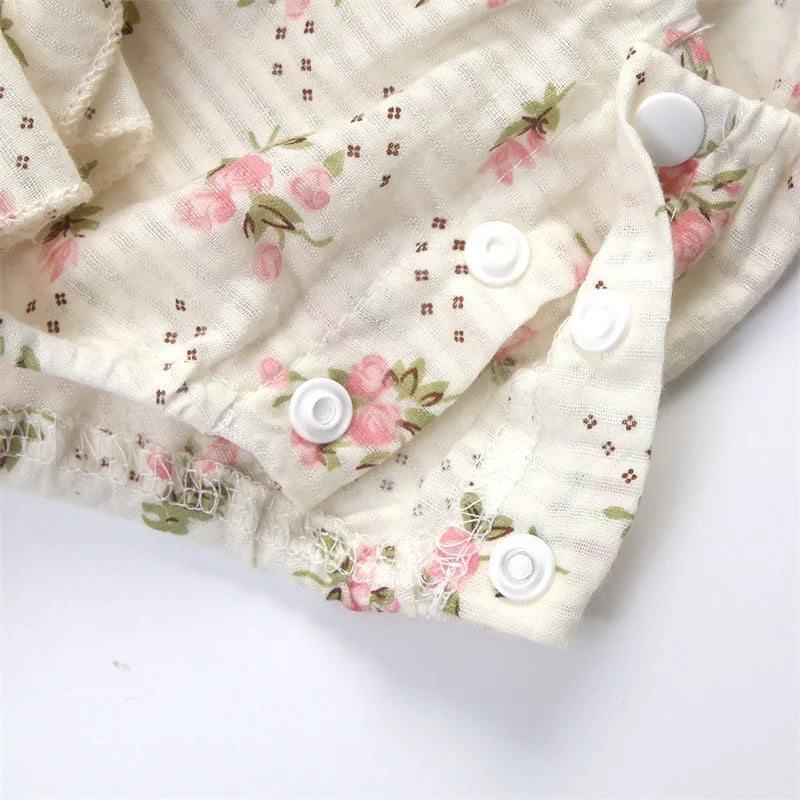Baby Girl Summer Jumpsuit Set Floral Elasticated Bust Sleeveless Ruffled Romper with Bow Headband