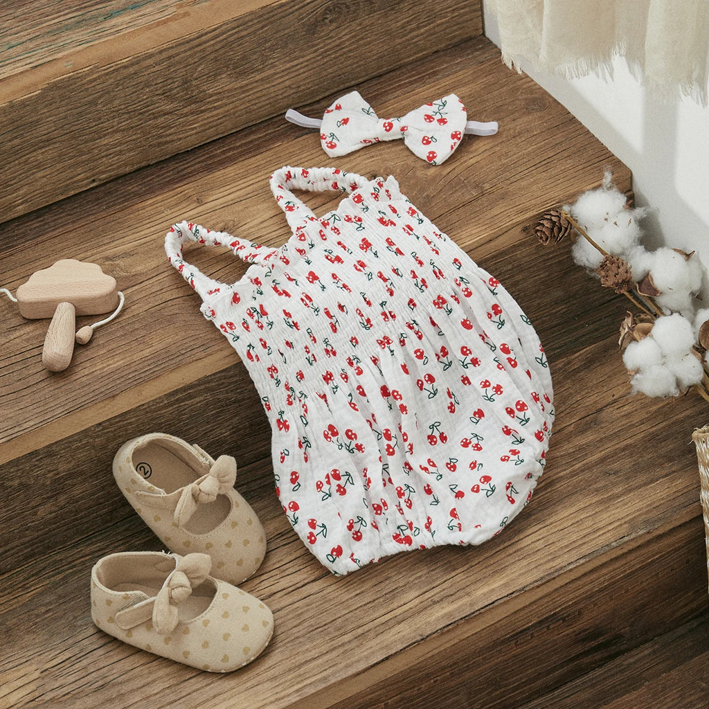 Baby Girls Jumpsuit Ruffles Sleeveless Cherry