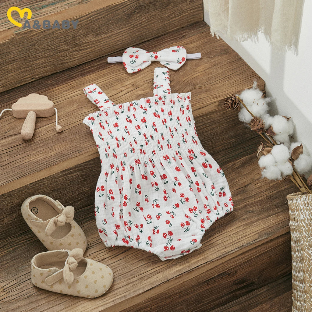 Baby Girls Jumpsuit Ruffles Sleeveless Cherry