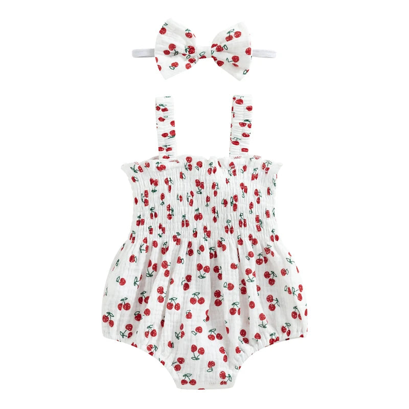 Baby Girls Jumpsuit Ruffles Sleeveless Cherry