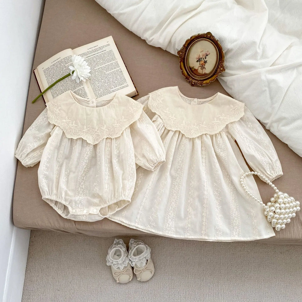 Baby Girl Bodysuit Sisters Dress Flower Embroidery