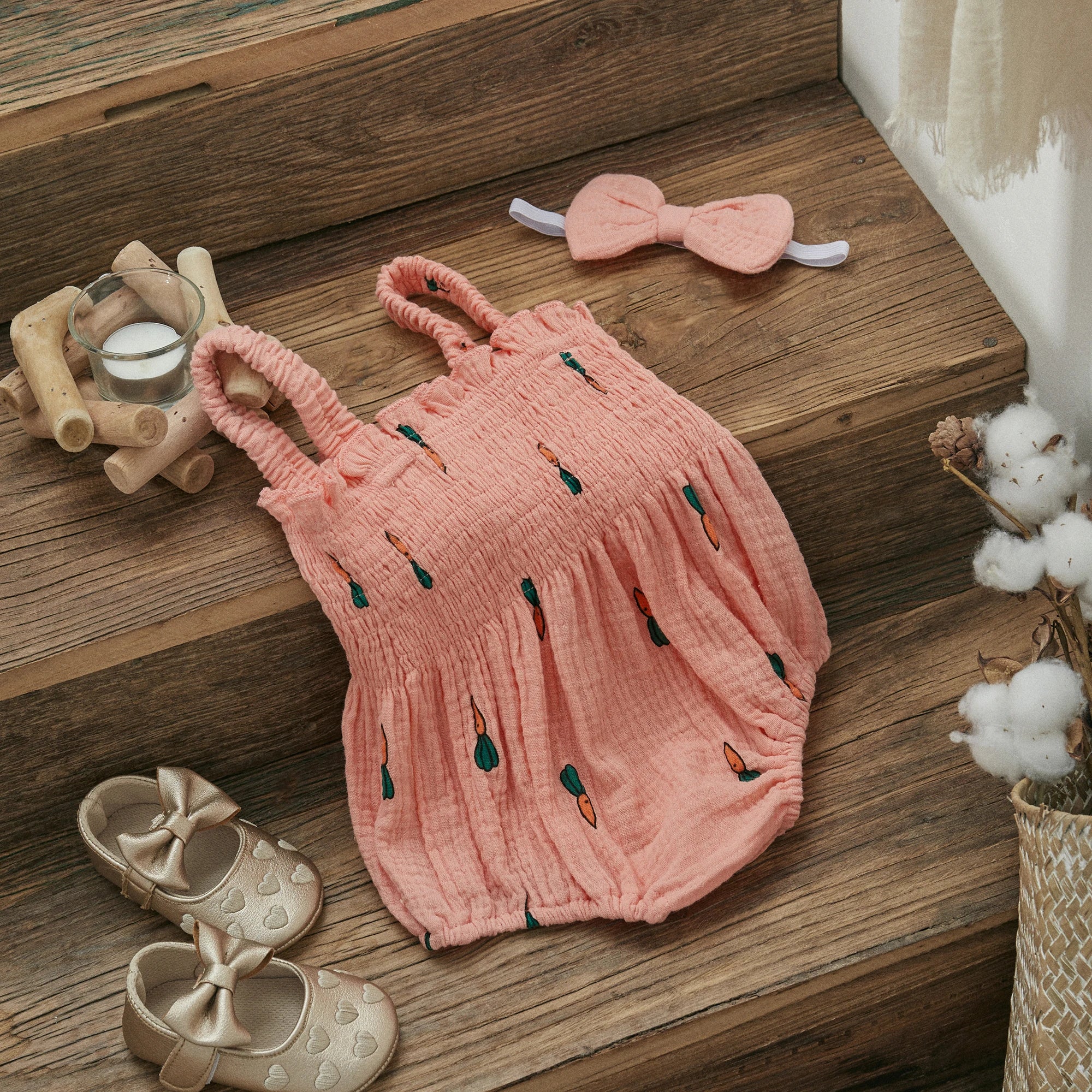 Baby Girls Jumpsuit Ruffles Sleeveless Cherry
