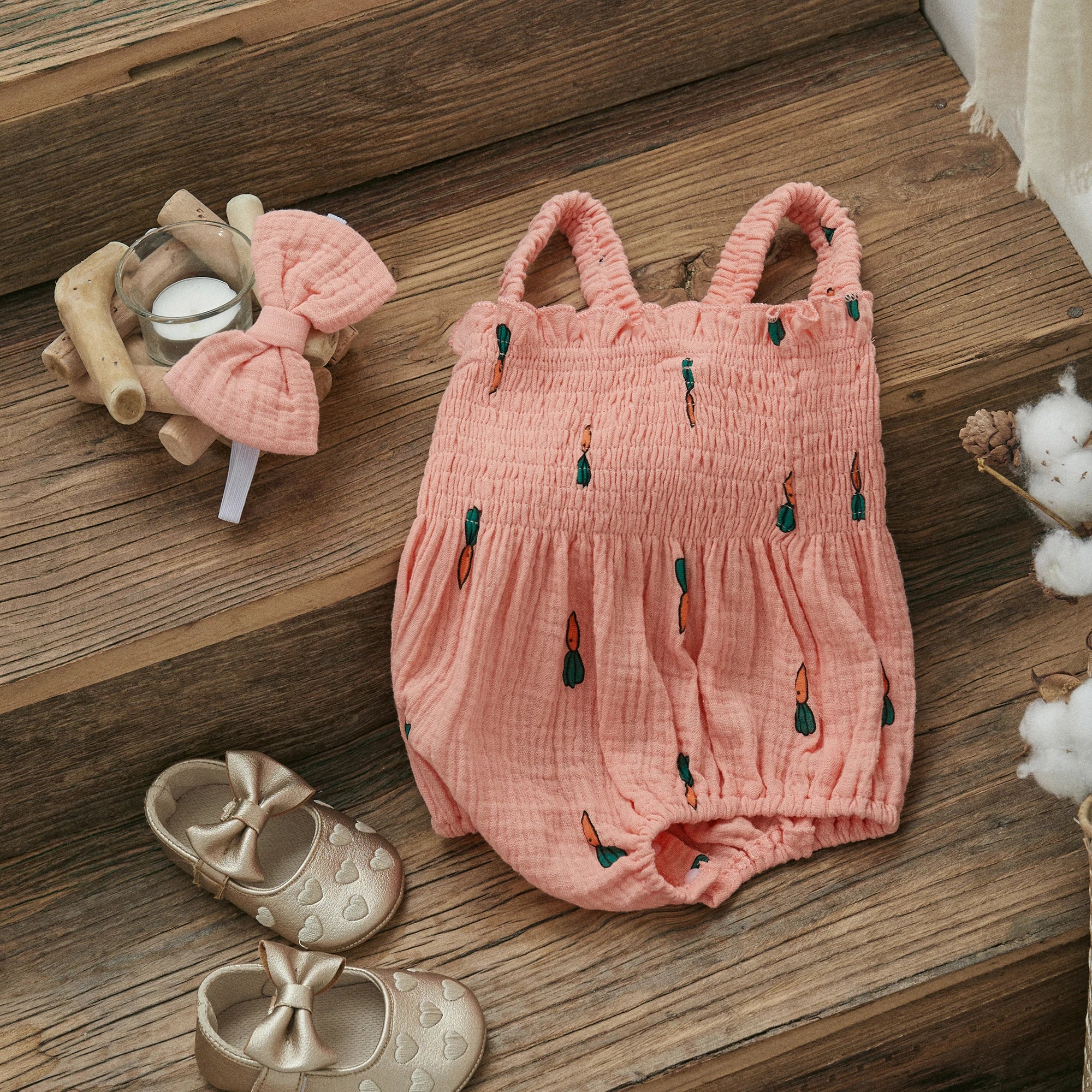 Baby Girls Jumpsuit Ruffles Sleeveless Cherry