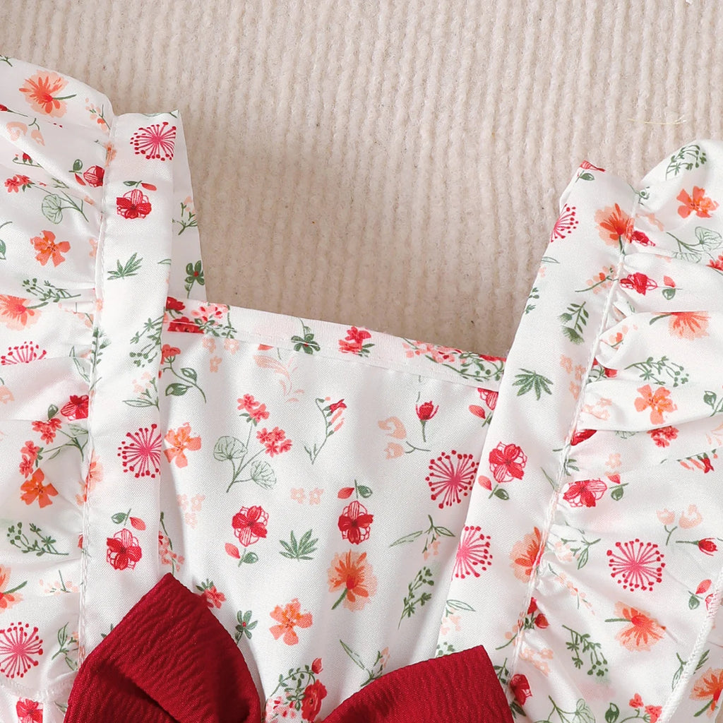 0-24 Months Baby girl Bress with Small floral Ruffle edge sleeveless Dress+Headband 2Pcs/set Cute Baby girl Summer Dress