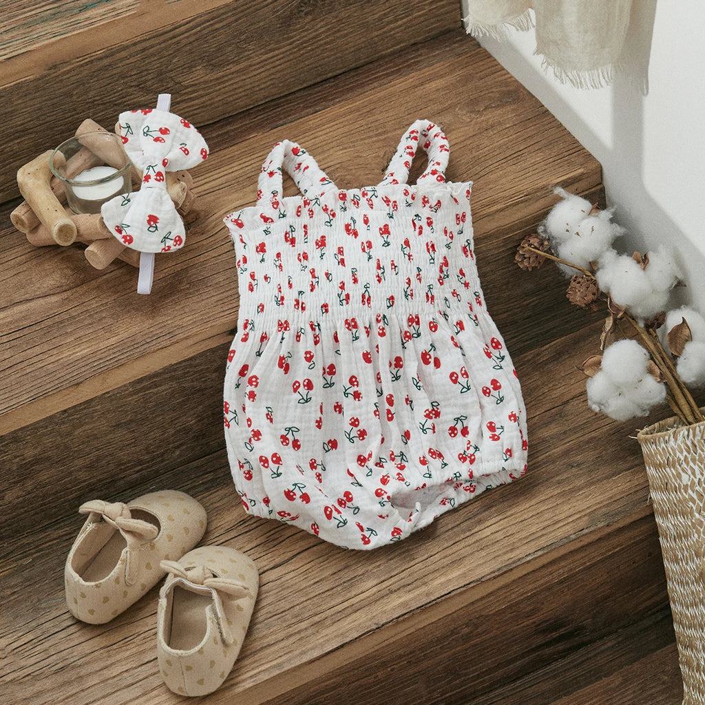 Baby Girls Jumpsuit Ruffles Sleeveless Cherry