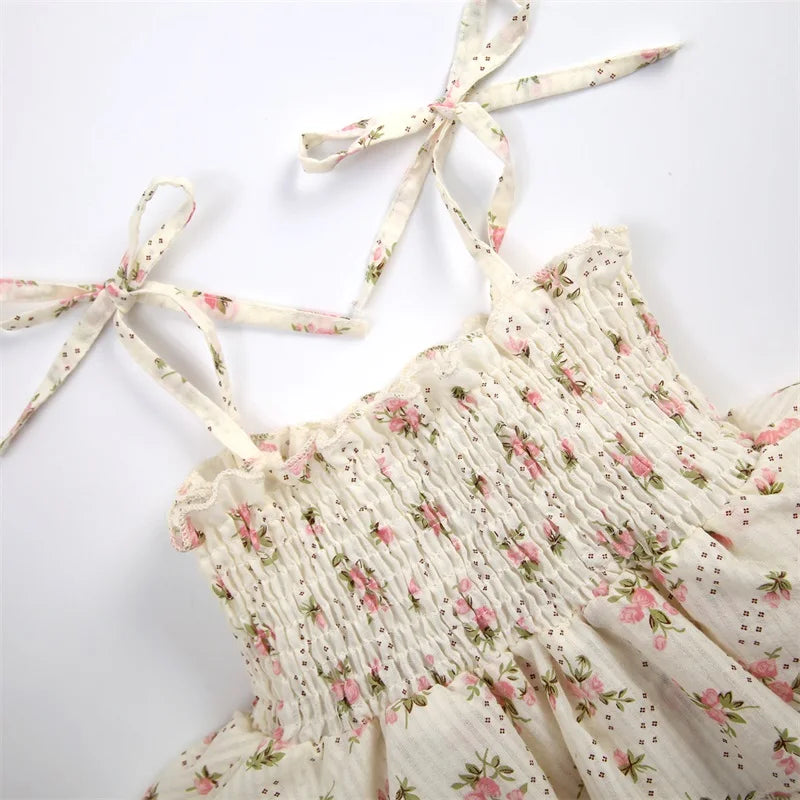Baby Girl Summer Jumpsuit Set Floral Elasticated Bust Sleeveless Ruffled Romper with Bow Headband