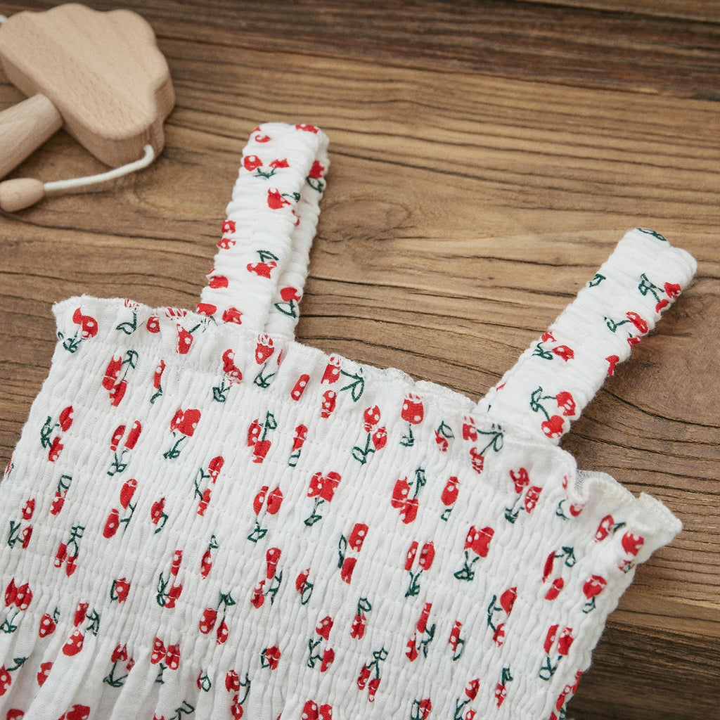 Baby Girls Jumpsuit Ruffles Sleeveless Cherry