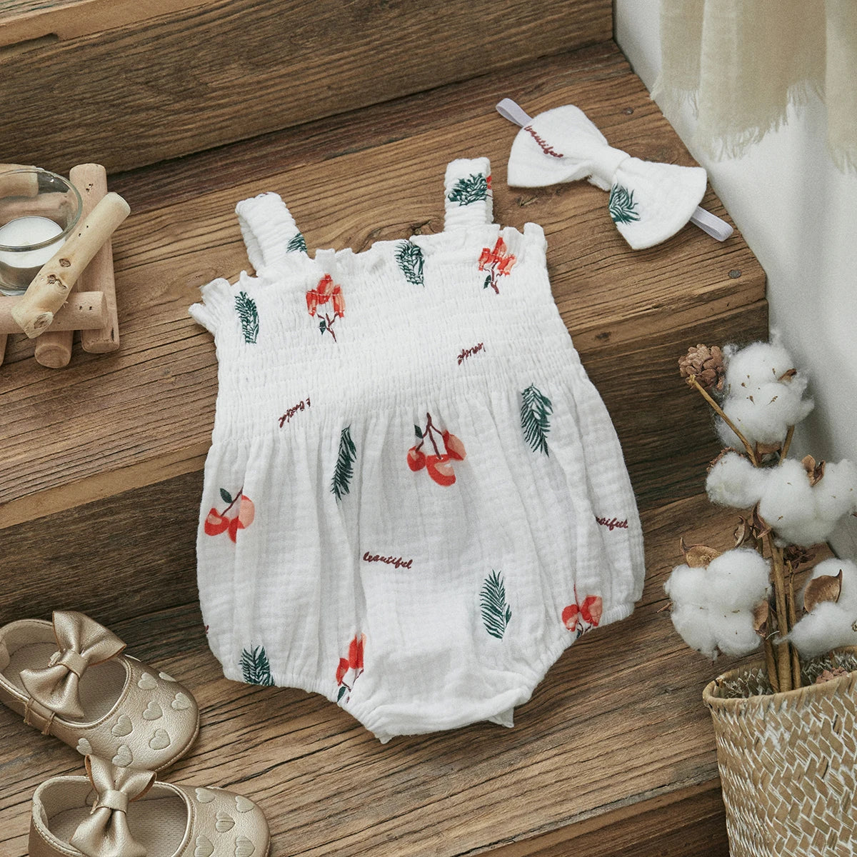 Baby Girls Jumpsuit Ruffles Sleeveless Cherry
