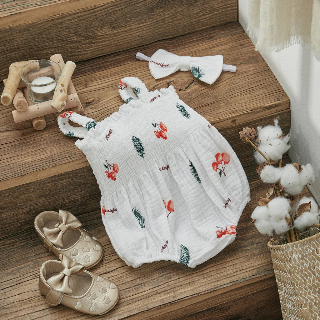Baby Girls Jumpsuit Ruffles Sleeveless Cherry
