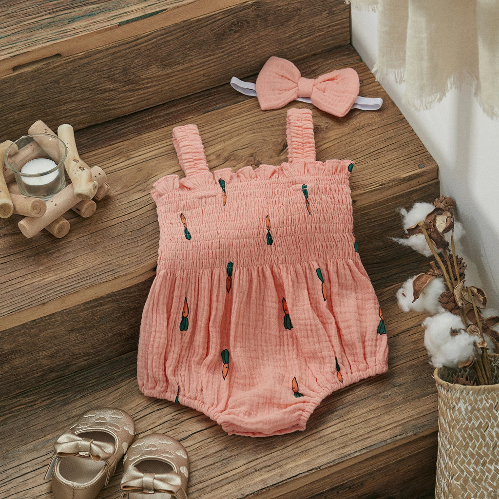 Baby Girls Jumpsuit Ruffles Sleeveless Cherry