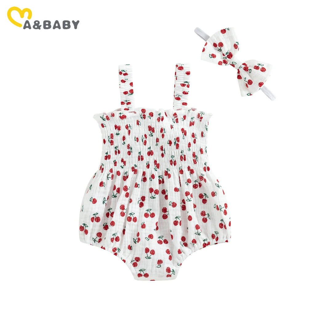Baby Girls Jumpsuit Ruffles Sleeveless Cherry