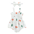 Baby Girl 2Pcs Summer Outfits, Sleeveless Cherry/Carrot/Tree Print Romper with Headband