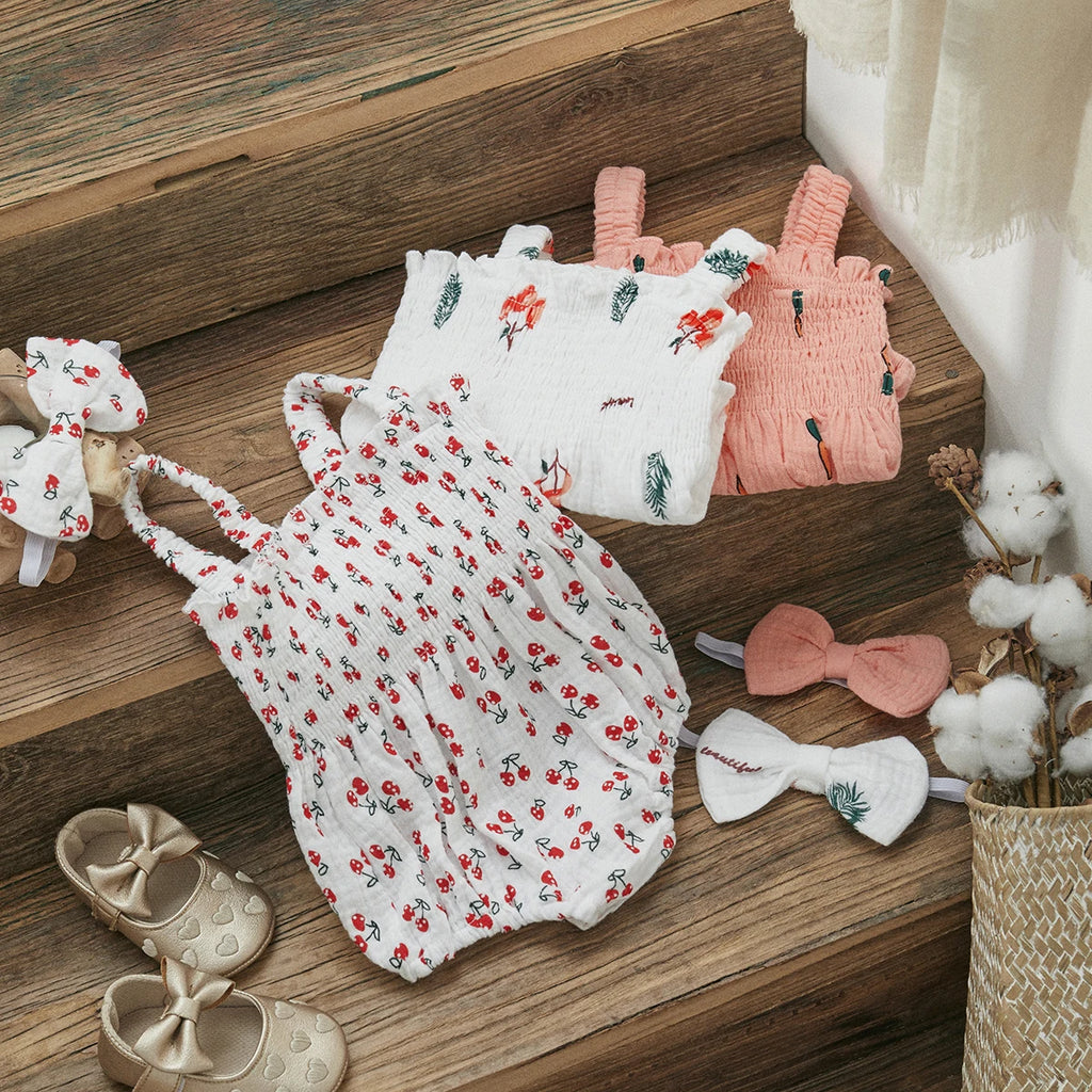 Baby Girls Jumpsuit Ruffles Sleeveless Cherry