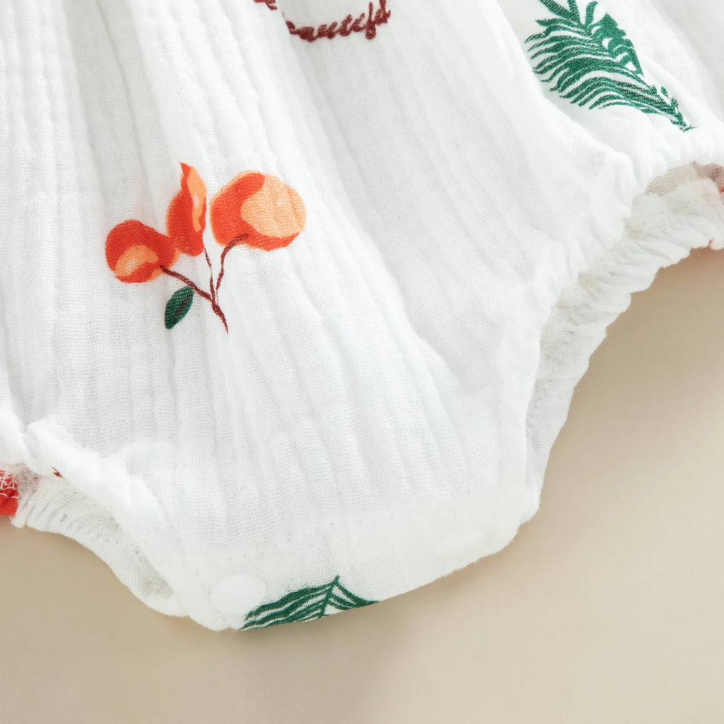 Baby Girl 2Pcs Summer Outfits, Sleeveless Cherry/Carrot/Tree Print Romper with Headband
