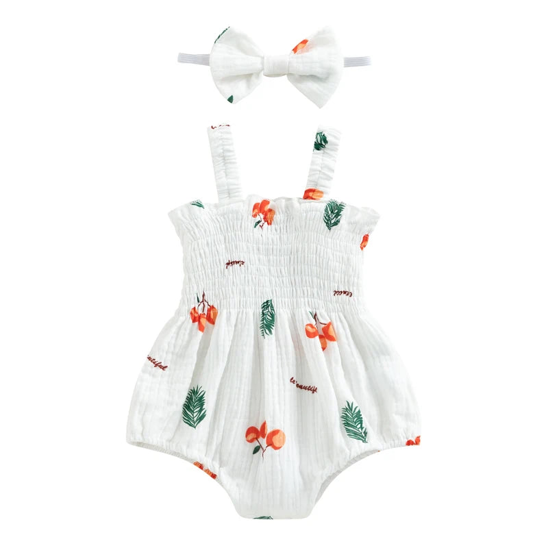 Baby Girls Jumpsuit Ruffles Sleeveless Cherry