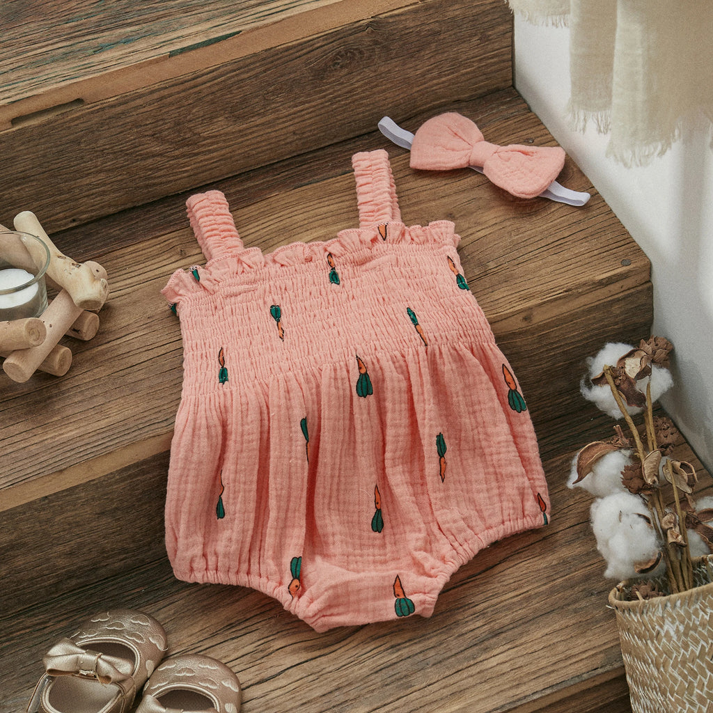 Baby Girls Jumpsuit Ruffles Sleeveless Cherry