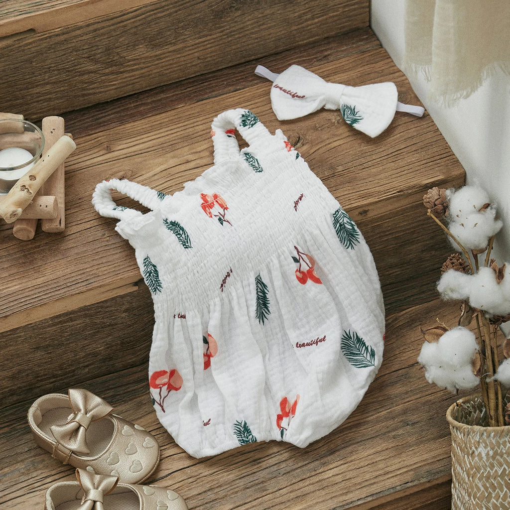 Baby Girls Jumpsuit Ruffles Sleeveless Cherry
