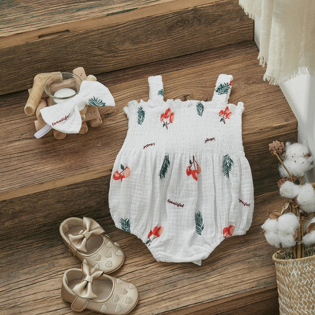 Baby Girls Jumpsuit Ruffles Sleeveless Cherry