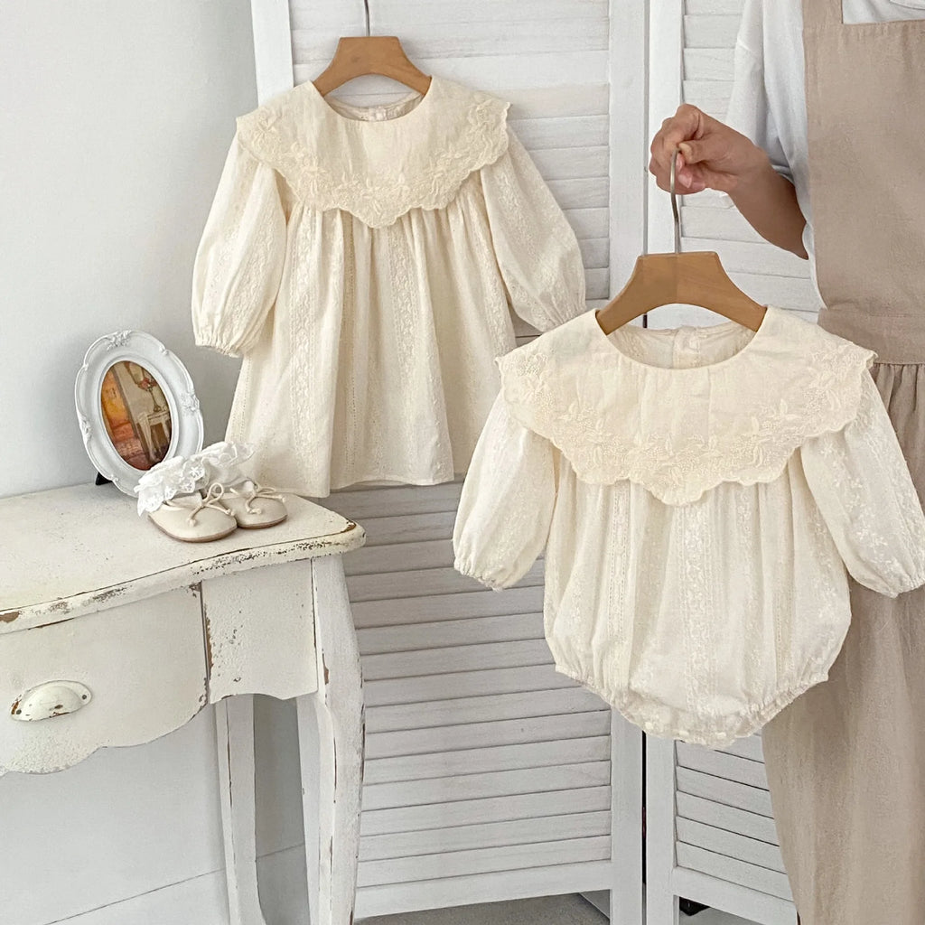 Baby Girl Bodysuit Sisters Dress Flower Embroidery