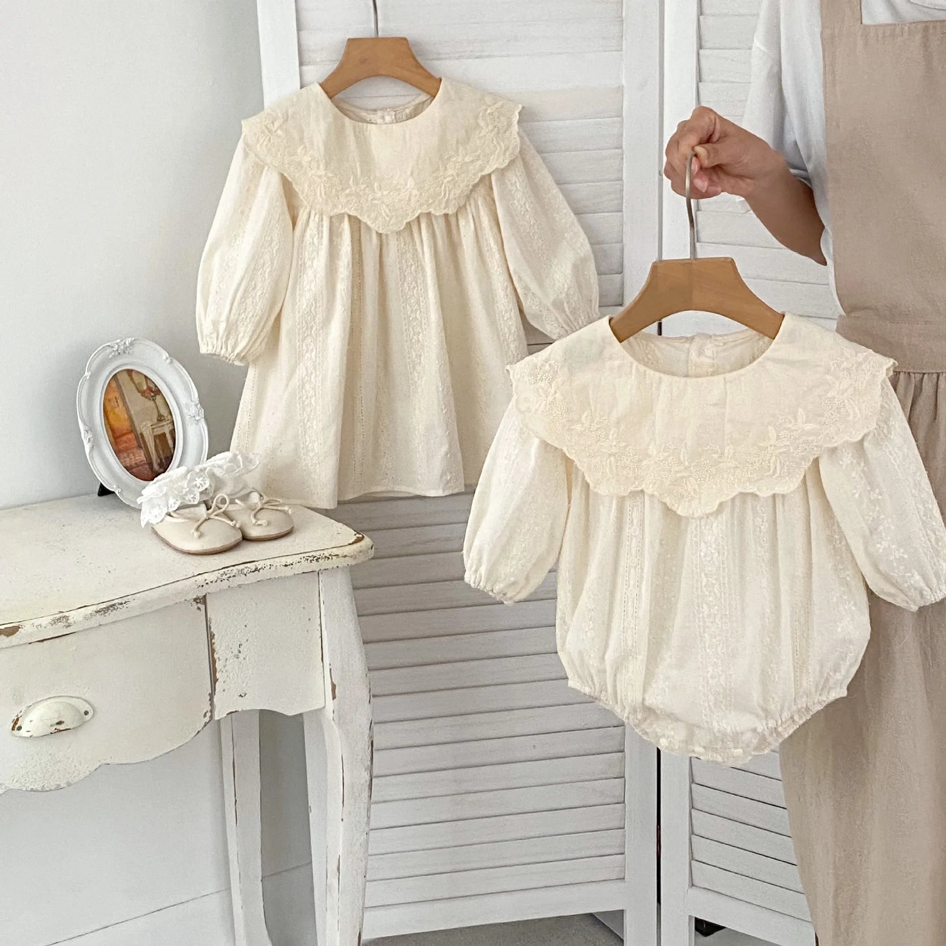 Baby Girl Bodysuit Sisters Dress Flower Embroidery